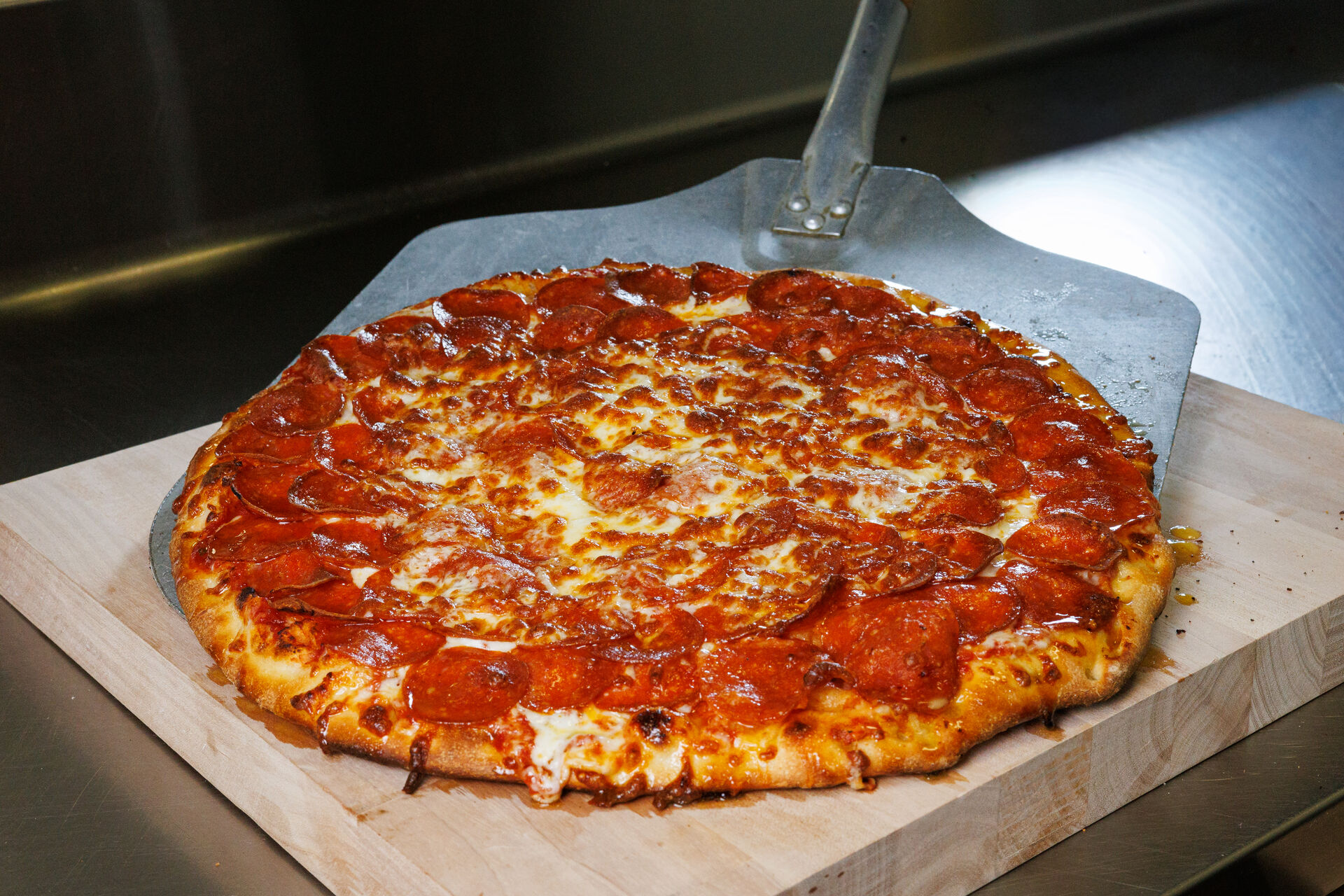 Pepperoni Overload Pizza fresh from the oven